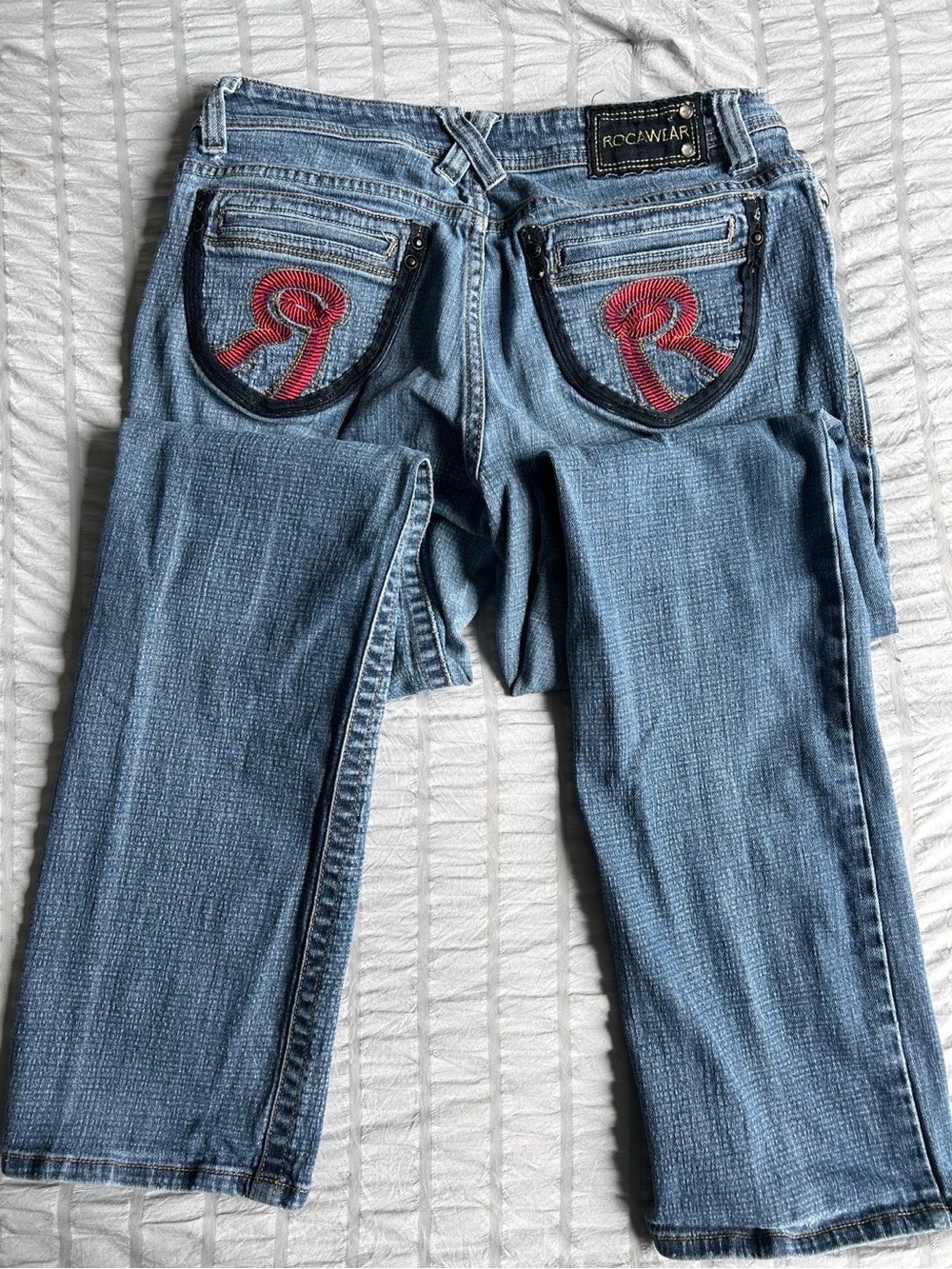 Rocawear Light Blue Boot Cut Jeans with Red Embroidered Pocket R